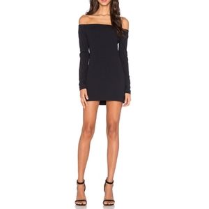 TIBI black off shoulder black mini dress size 4
